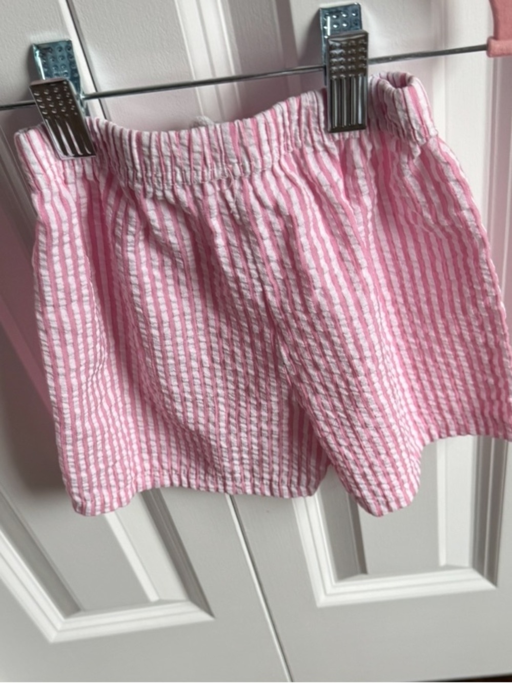 Terry Seersucker Pink Stripe Baby Girl Swim Hooded Terry Cover Up Shorts Top Set - Picture 11 of 11